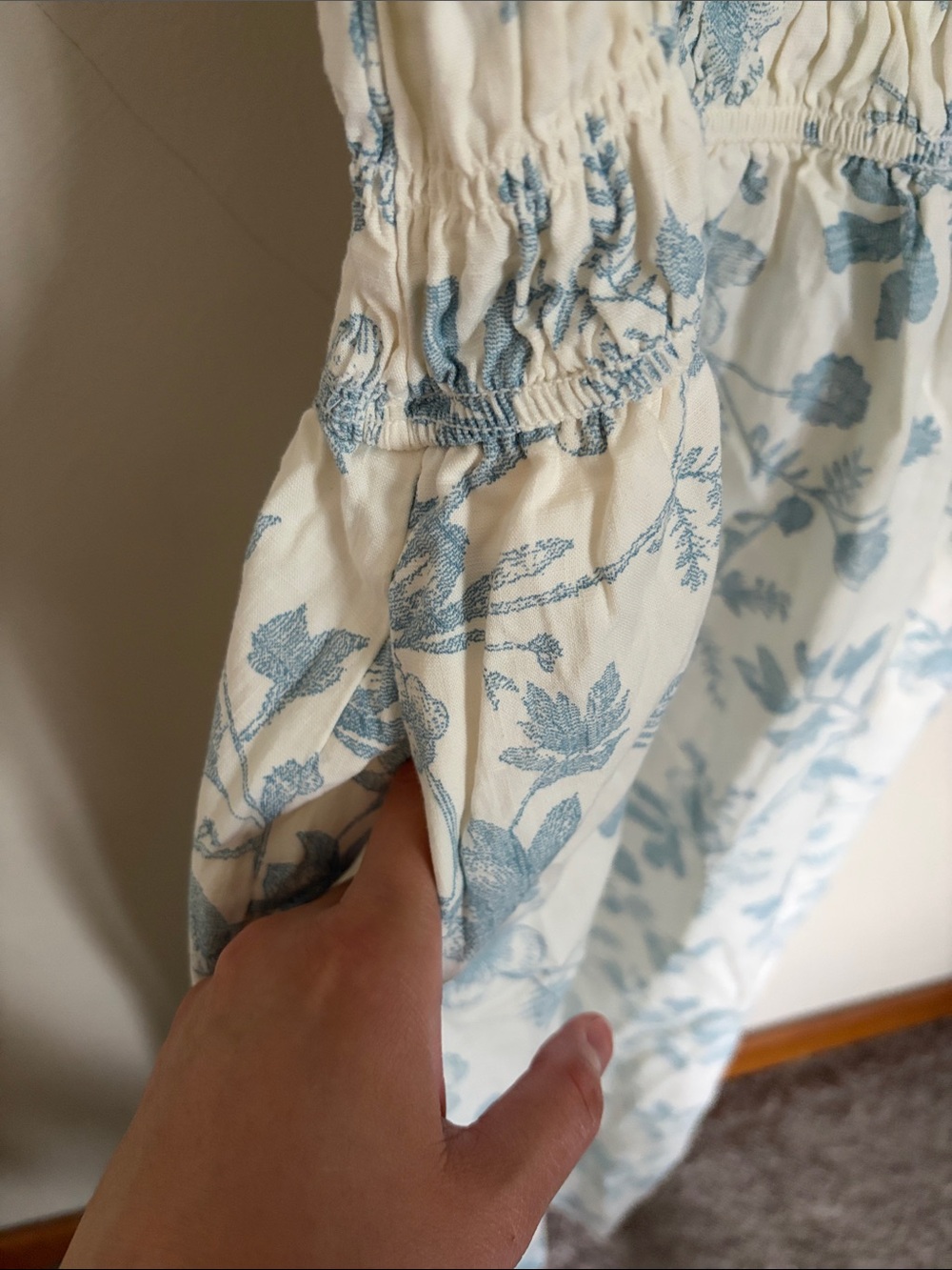 Blue & Cream Floral Smocked dress - Picture 4 of 7